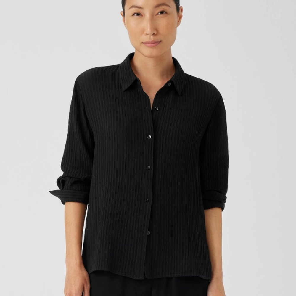 Eileen Fisher Accordion Silk Jacquard Classic Collar Shirt